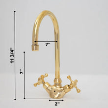 Load image into Gallery viewer, Gooseneck Bathroom Vanity Solid Brass Faucet, Unlacquered Brass with Cross Handles &amp; Aerator