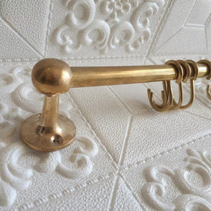 Unlacquered Brass Pot Rail with "S' hooks, Antique Style Unlacquered Brass Pot Rack Vintage Handmade Gold Brass Pot Rack Rustic Wall Mounted
