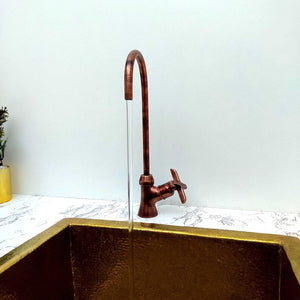 Low Arc Copper Vanity Faucet, Flat Cross Handle
