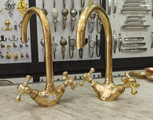Load image into Gallery viewer, Moroccan Brass Gold Colour Faucet Tap,Kitchen Faucet,Brass Wash Basin Faucet,Swan Neck Brass Faucet,Gooseneck Faucet