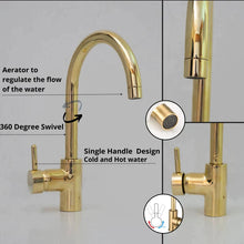 Load image into Gallery viewer, Unlacquered Brass Single Hole Faucet, Mixer Lever Handles, Bathroom and Kitchen Faucet