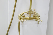 Load image into Gallery viewer, Unlacquered Brass Shower System with Handheld And Vintage Head Combo, Exposed Pipe, hight pressure brass hose
