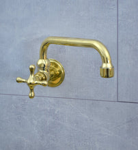 Load image into Gallery viewer, Solid Brass Single handle Kitchen Faucet, Unlacquered Brass Cold Faucet with Cross Handle