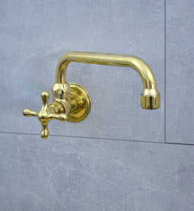 Solid Brass Single handle Kitchen Faucet, Unlacquered Brass Cold Faucet with Cross Handle