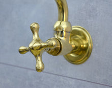 Load image into Gallery viewer, Solid Brass Single handle Kitchen Faucet, Unlacquered Brass Cold Faucet with Cross Handle