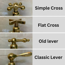 Load image into Gallery viewer, Unlacquered Brass Bridge Faucet with Sprayer and Cold Faucet, Kitchen Spout, Brass Kitchen Faucet, Sink Faucet, Curved Bridge Faucet Brass