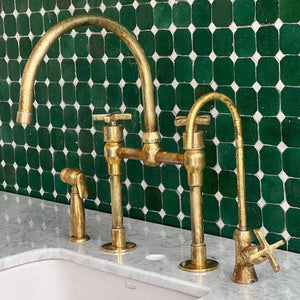 Unlacquered Brass Kitchen Faucet, Solid Brass Square Handles Faucet