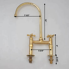 Load image into Gallery viewer, Unlacquered Brass Kitchen Faucet: 6-Inch Widespread Solid Brass Bridge Faucet with Straight Legs