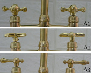 Unlacquered Brass Kitchen Faucet: 6-Inch Widespread Solid Brass Bridge Faucet with Straight Legs