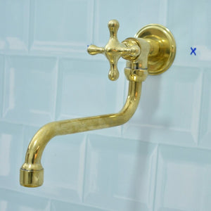 Unlacquered Brass Pot Filler Kitchen Faucet, Solid Brass Faucet with Cross Handle