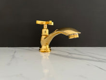 Load image into Gallery viewer, Brass Bathroom Faucet,  Brass Single Hole Bathroom Faucet, Vintage Style Powder Room Faucet Flat Cross Handle.