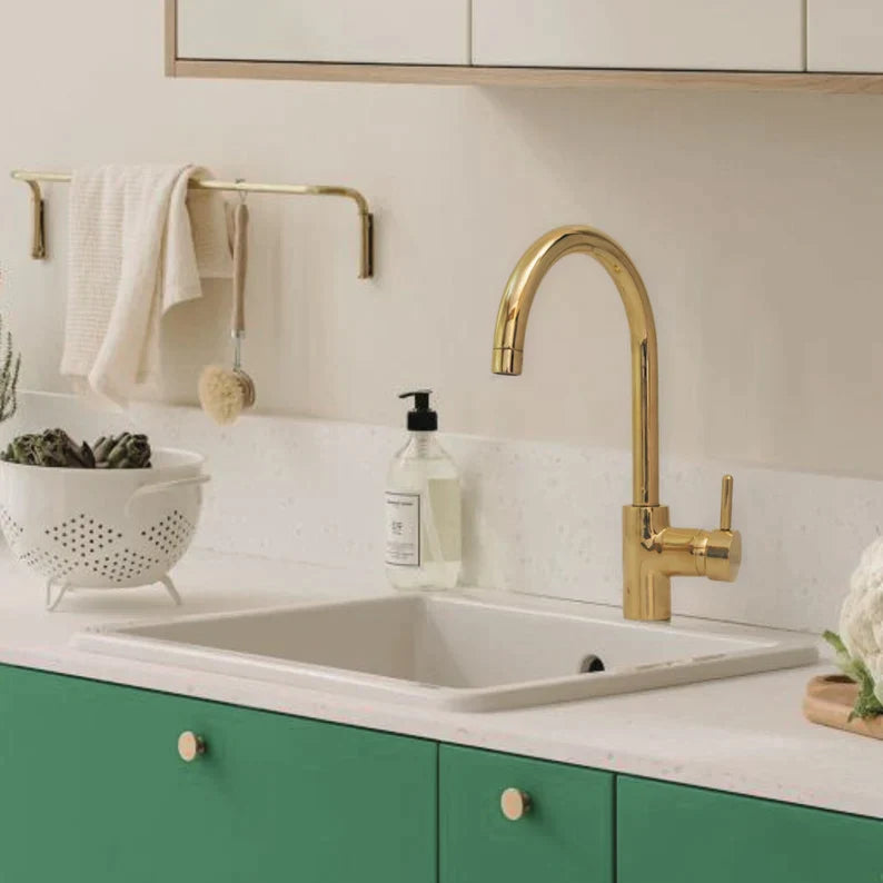 Unlacquered Brass Single Hole Faucet, Mixer Lever Handles, Bathroom and Kitchen Faucet