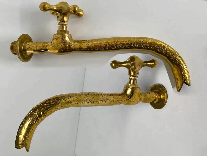 Unlacquered brass wall faucet Solid Brass Cold Water Wall Faucet Single Handle Brass Wall Water Tap Farmhouse Outdoor Wall Brass Faucet