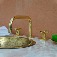 Load image into Gallery viewer, Widespread Brass Bathroom Faucet- vintage brass bathroom faucet