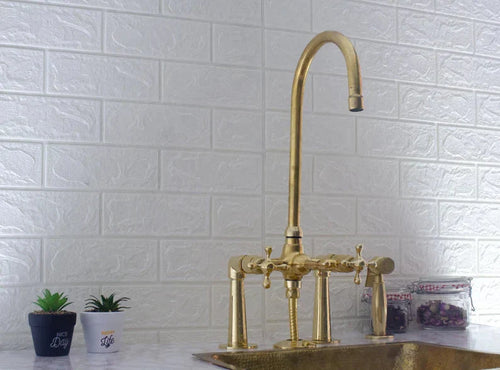 Bridge Kitchen Faucet With Sprayer - Brass Bridge Faucet