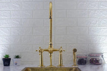 Load image into Gallery viewer, Bridge Kitchen Faucet With Sprayer - Brass Bridge Faucet