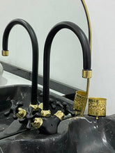 Load image into Gallery viewer, Gooseneck Bathroom Solid , Unlacquered Black Brass and gold Faucet with Simple Cross Handles, Vintage vanity