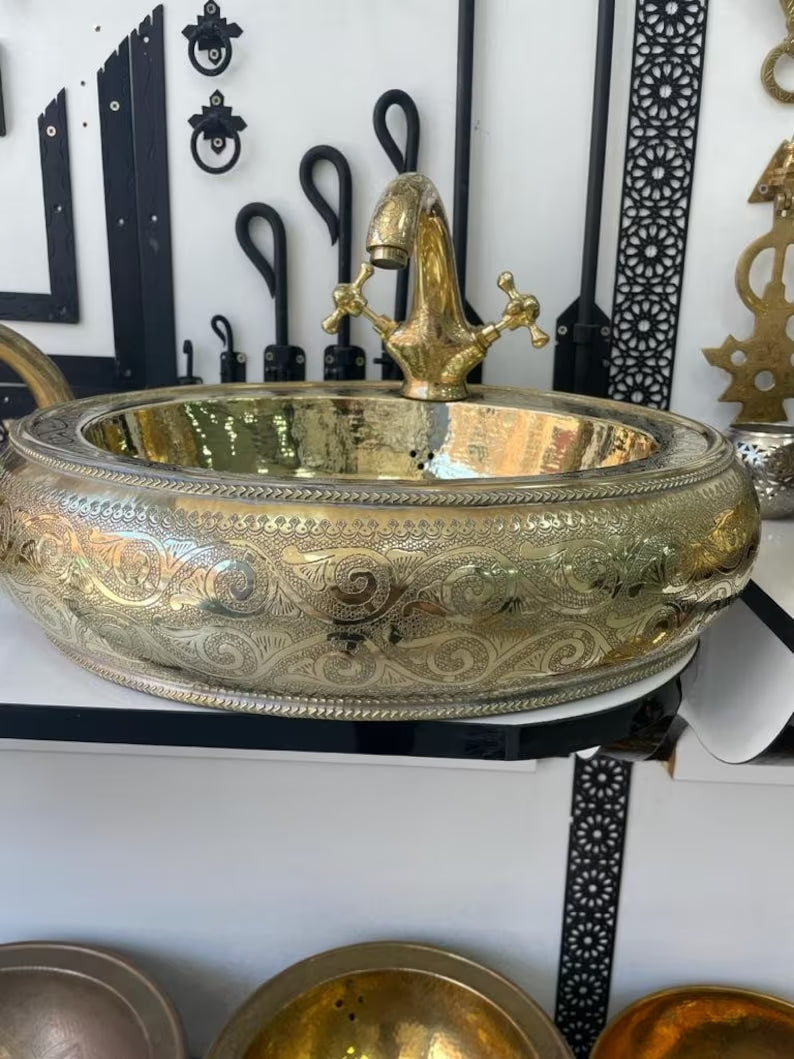 Hammered Bras brass vessel sink, Antique Engraved Sink ,hand-decorated sink, charming color