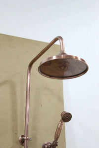 Copper Shower System With Handheld Sprayer, Vintage Rain Shower-head System Hand held antique Head Combo Outdoor exposed