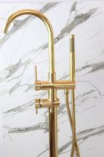 Load image into Gallery viewer, Bathtub Floor Mount Faucet, Freestanding Tub Filler and Shower System, Shower Faucets with Brass Handheld Shower