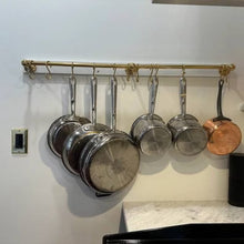Load image into Gallery viewer, Unlacquered solid brass hanging pot and pan , brass hanging hook , kitchen hanging Rail , hanging hooks for kitchen , kitchen rack organizer
