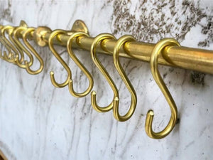Unlacquered solid brass hanging pot and pan , brass hanging hook , kitchen hanging Rail , hanging hooks for kitchen , kitchen rack organizer