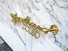 Load image into Gallery viewer, Unlacquered solid brass hanging pot and pan , brass hanging hook , kitchen hanging Rail , hanging hooks for kitchen , kitchen rack organizer