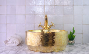 Hammered Round Vessel Sink - Handmade Traditional Brass Sink