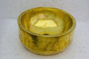 Hammered Round Vessel Sink - Handmade Traditional Brass Sink