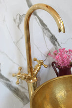 Load image into Gallery viewer, Wood And Brass Bathroom Sink ,Vanity Vessel Sink, With matching faucet Vintage style For unique Bathroom and kitchen