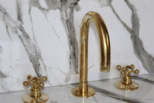 Load image into Gallery viewer, Unlacquered Brass Faucet ,Vintage Brass Faucet bathroom Faucet 3 Holes Kitchen faucet bridge faucet Unlaquered Solid Brass Faucet minimalist