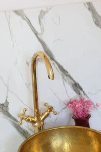 Wood And Brass Bathroom Sink ,Vanity Vessel Sink, With matching faucet Vintage style For unique Bathroom and kitchen