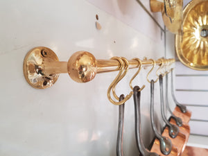 Antique Style Unlacquered Brass Pot Rack Vintage Handmade Gold Brass Pot Rack Rustic Wall Mounted