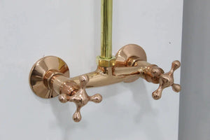 Unlacquered Brass And Copper Shower System High Pressure, Copper Pipe Shower , Luxury Shower System with round Head Shower