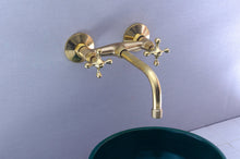 Load image into Gallery viewer, Unlacquered Brass Bathroom Sink Wall Mount Faucet