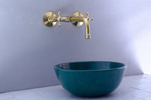 Load image into Gallery viewer, Unlacquered Brass Bathroom Sink Wall Mount Faucet