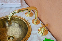 Load image into Gallery viewer, Widespread Brass Bathroom Faucet- vintage brass bathroom faucet