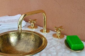 Widespread Brass Bathroom Faucet- vintage brass bathroom faucet