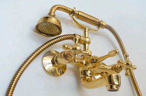 Unlacquered Brass Tub Filler - Wall Mount Tub Filler With Hand Shower