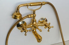 Load image into Gallery viewer, Unlacquered Brass Tub Filler - Wall Mount Tub Filler With Hand Shower