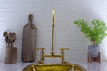 Load image into Gallery viewer, Antique Brass Bridge Faucet - Vintage Elegance for Your Kitchen | #AntiqueBrass #BridgeFaucet #VintageElegance #KitchenFaucet