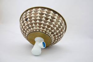 White And Brown Ceramic Vessel Sink , Golden Brass Sink Interior
